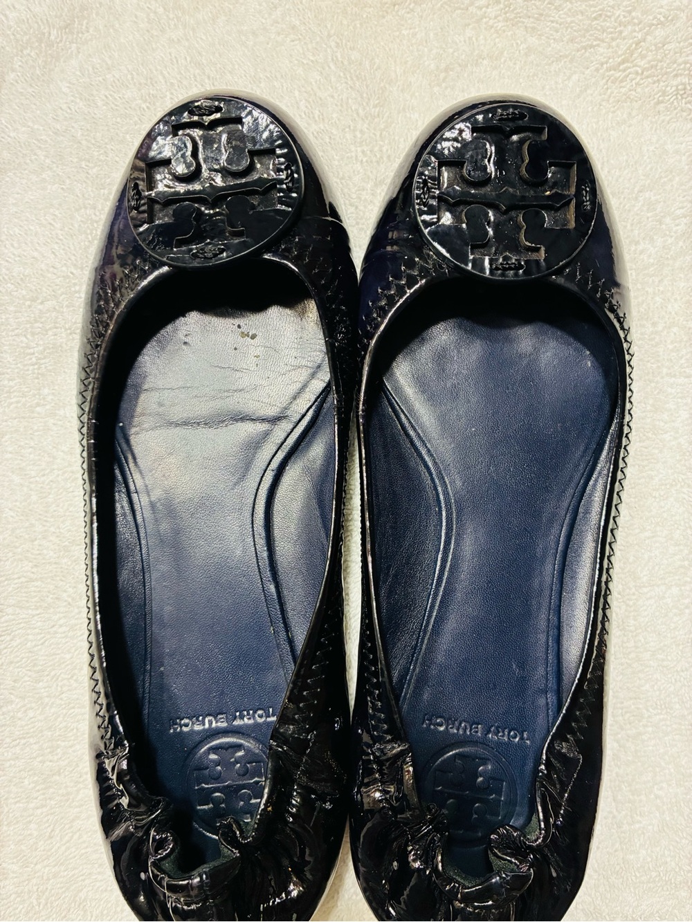 Tory Burch Black Patent Leather Logo Ballet Flats